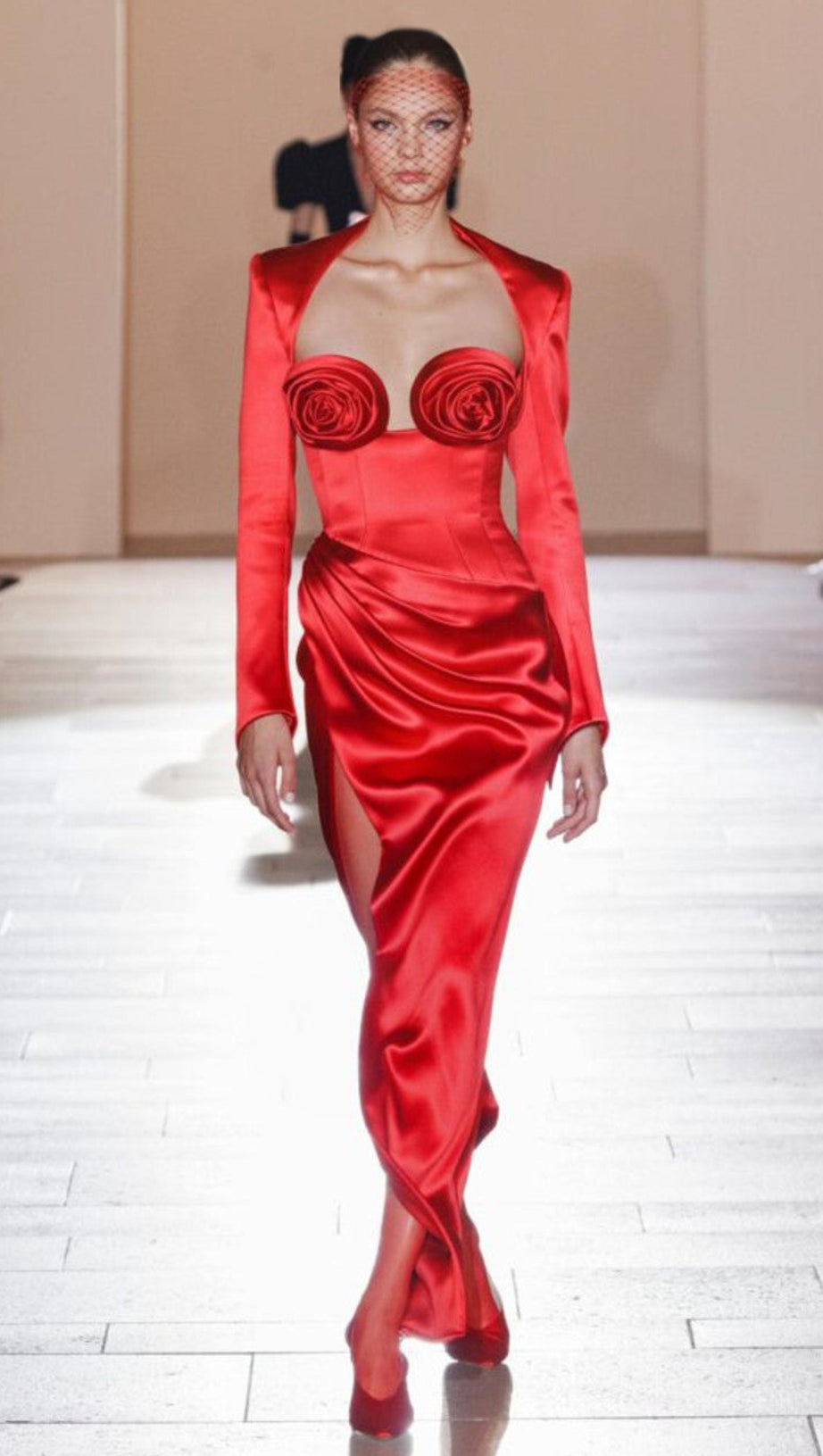 LONG SLEEVE FLORAL MAXI TWO PIECE DRESS RED