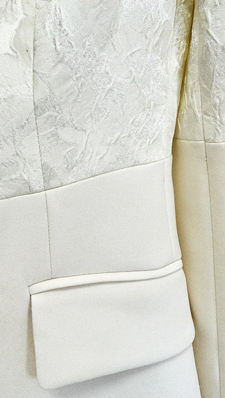 COMPLETO MIDI DUE PEZZI A MANICHE LUNGHE CON MOTIVO FLOREALE AVORIO