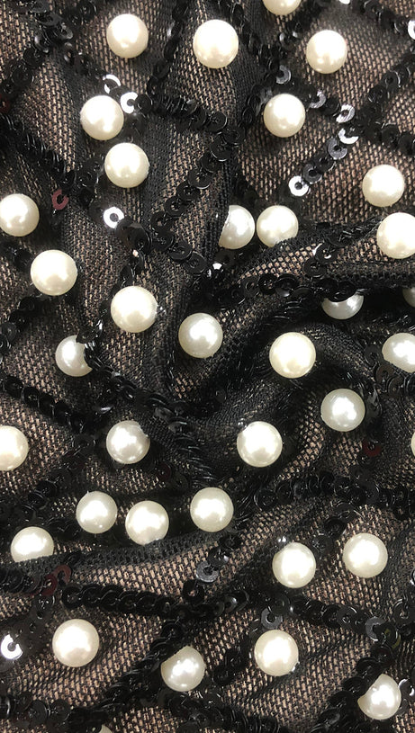 PEARL EMBELLISHED CUT OUT BOW MINI DRESS IN BLACK