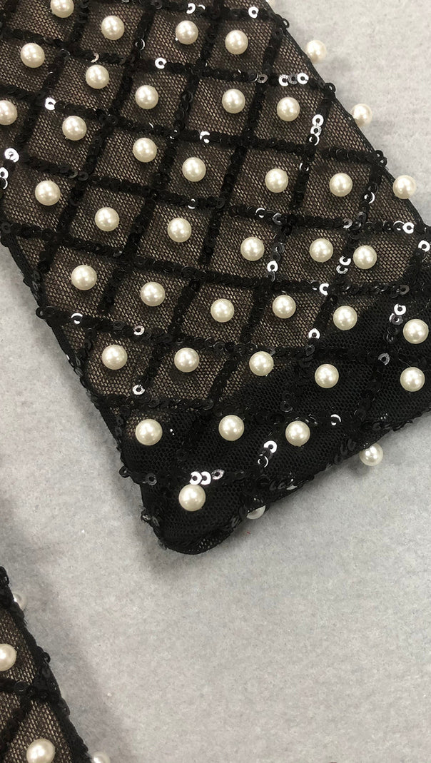 AIIZIE PEARL EMBELLISHED CUT OUT BOW MINI DRESS IN BLACK - product image
