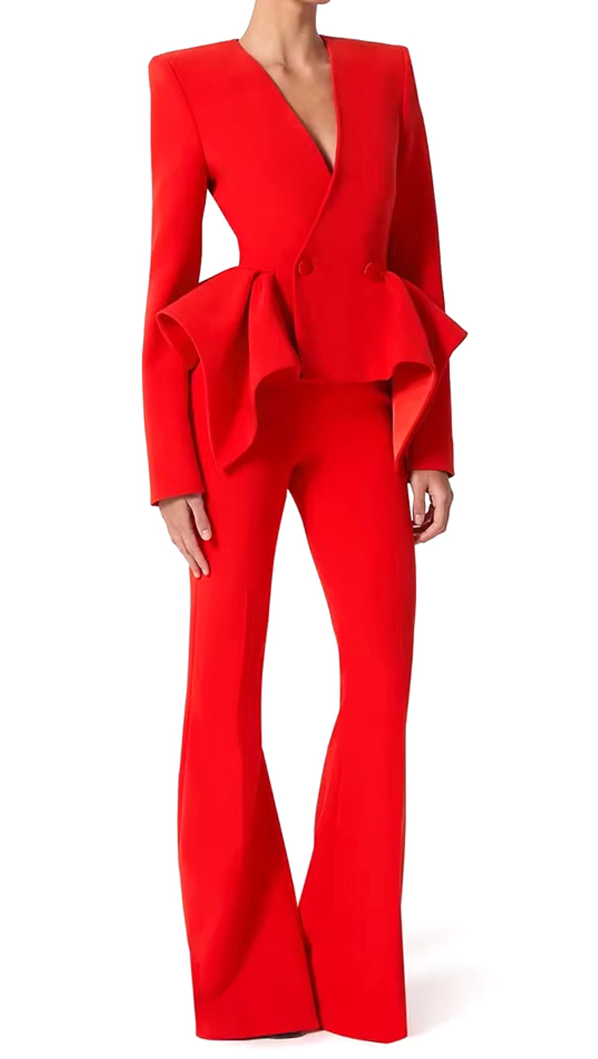 AIIZIE RAYA RUFFLED BLAZER PANTS SET IN RED - product image