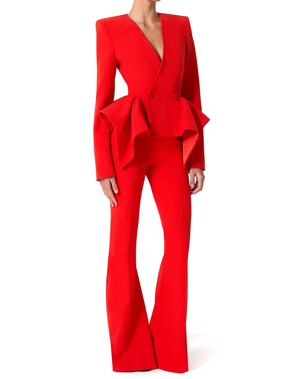RAYA RUFFLED BLAZER PANTS SET IN RED
