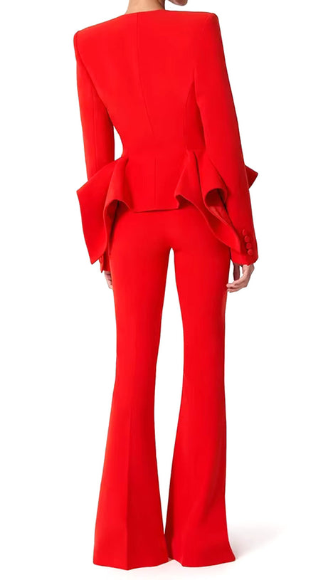 RAYA RUFFLED BLAZER PANTS SET IN RED