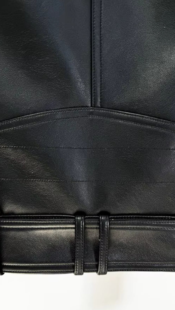 AIIZIE PERFECTO CROPPED LEATHER JACKET IN BLACK - product image