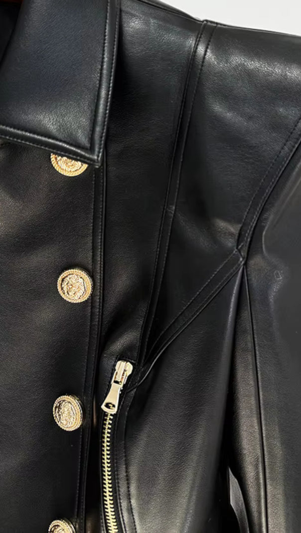 AIIZIE PERFECTO CROPPED LEATHER JACKET IN BLACK - product image