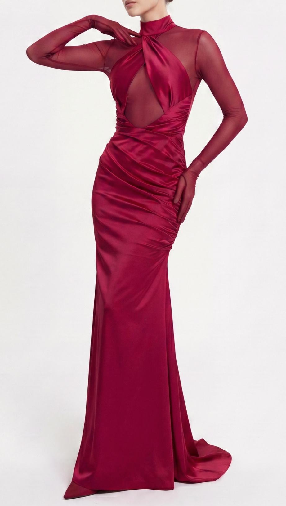 Lorere Mesh Satin Long Sleeve Maxi Dress
