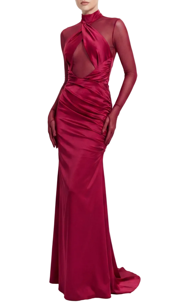 AIIZIE Lorere Mesh Satin Long Sleeve Maxi Dress - product image