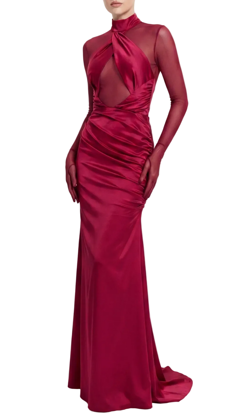 Lorere Mesh Satin Long Sleeve Maxi Dress
