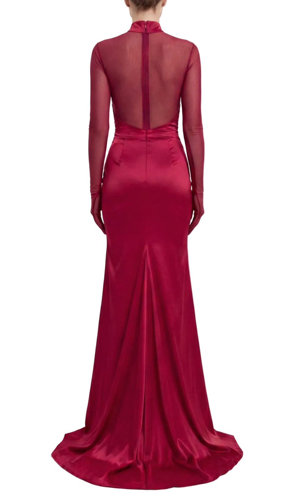 Lorere Mesh Satin Long Sleeve Maxi Dress