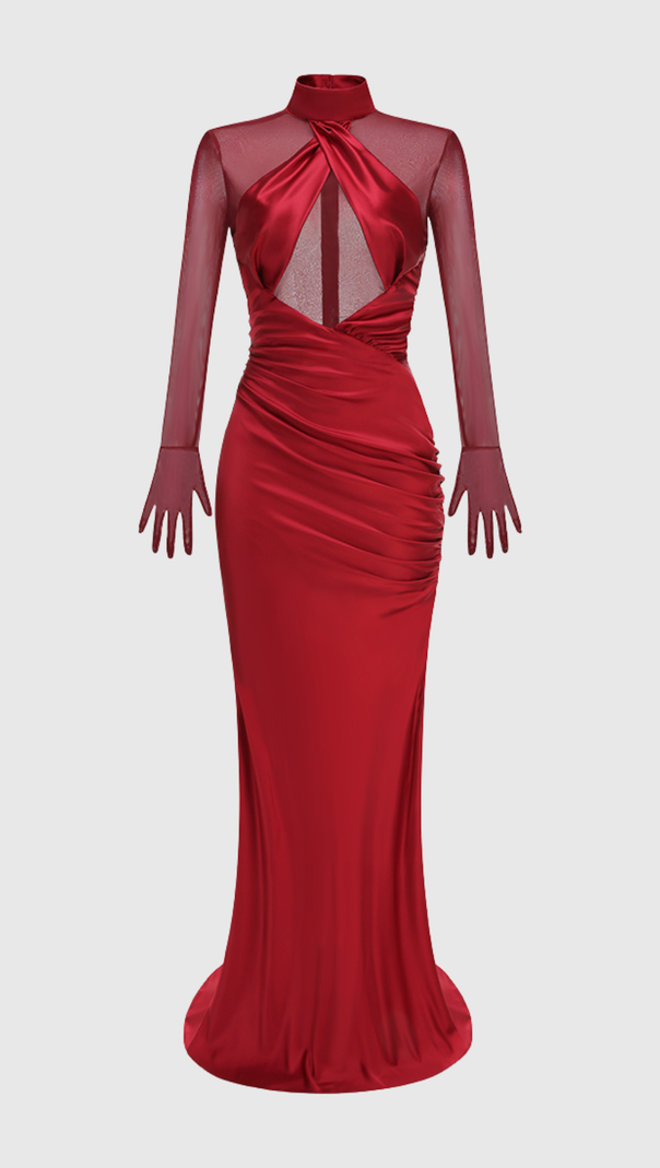 AIIZIE Lorere Mesh Satin Long Sleeve Maxi Dress - product image