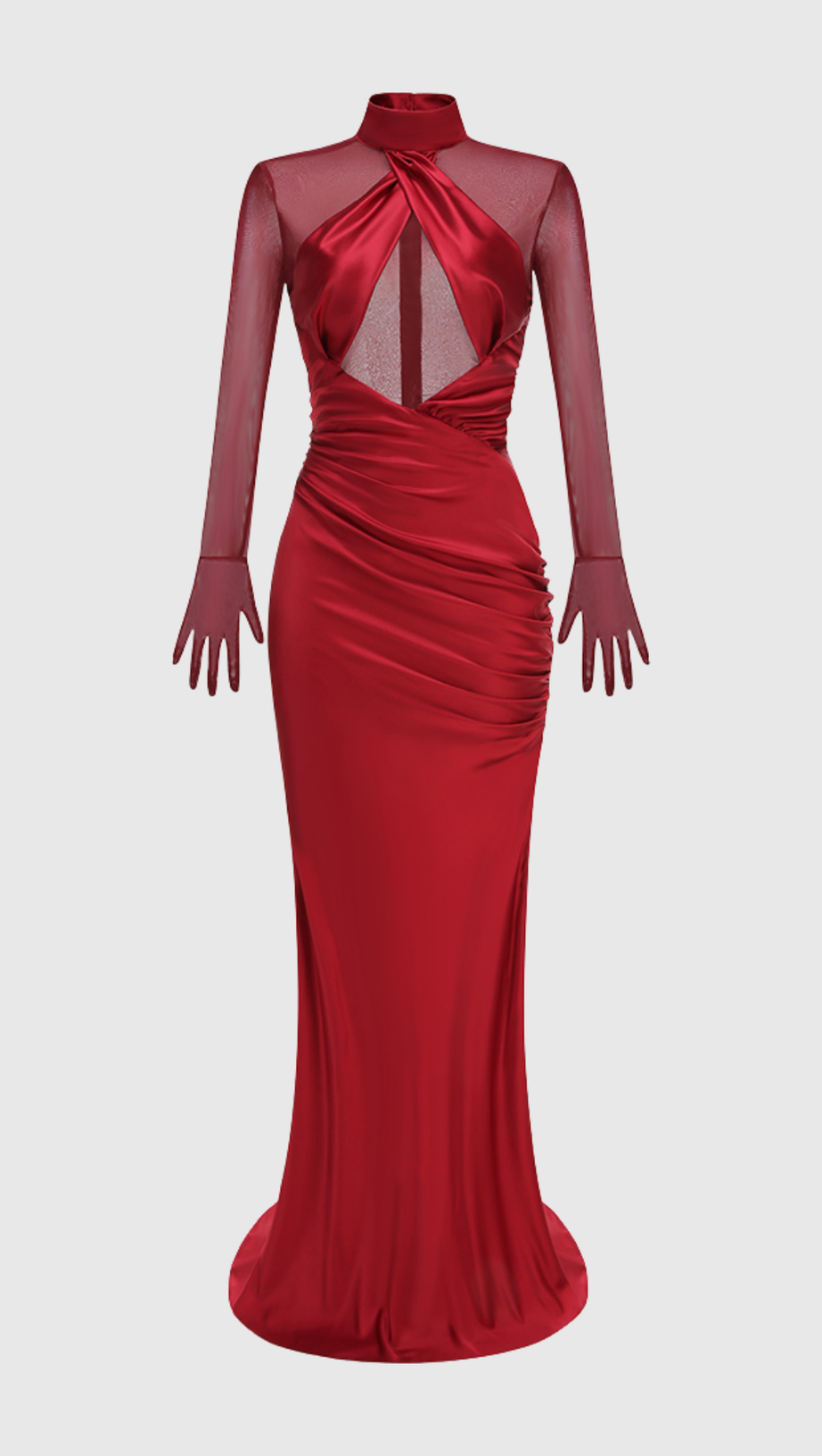 Lorere Mesh Satin Long Sleeve Maxi Dress