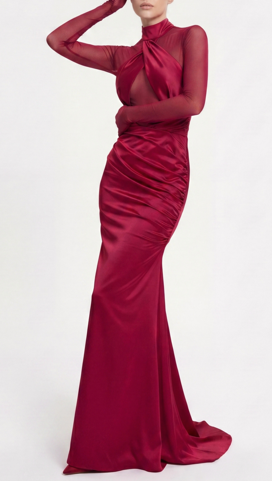 Lorere Mesh Satin Long Sleeve Maxi Dress