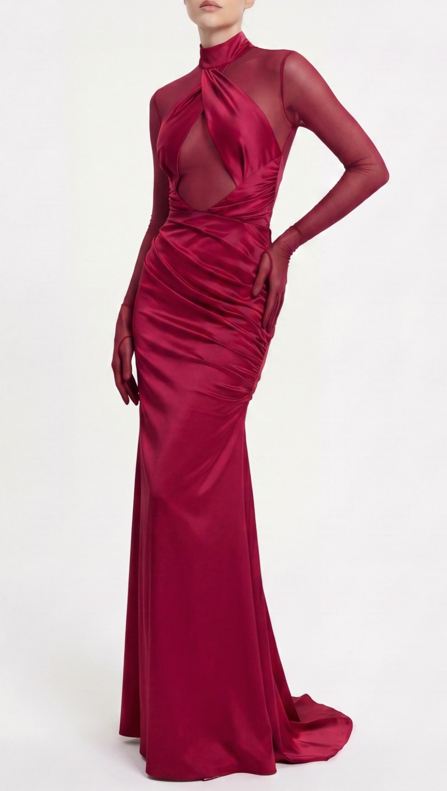 Lorere Mesh Satin Long Sleeve Maxi Dress