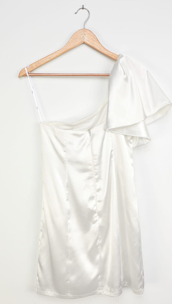 AIIZIE WHITE SATIN ONE-SHOULDER MINI DRESS - product image