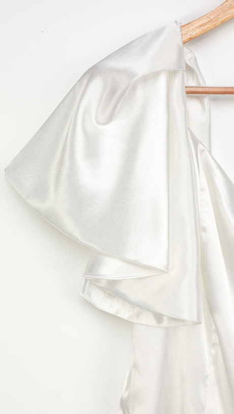 WHITE SATIN ONE-SHOULDER MINI DRESS