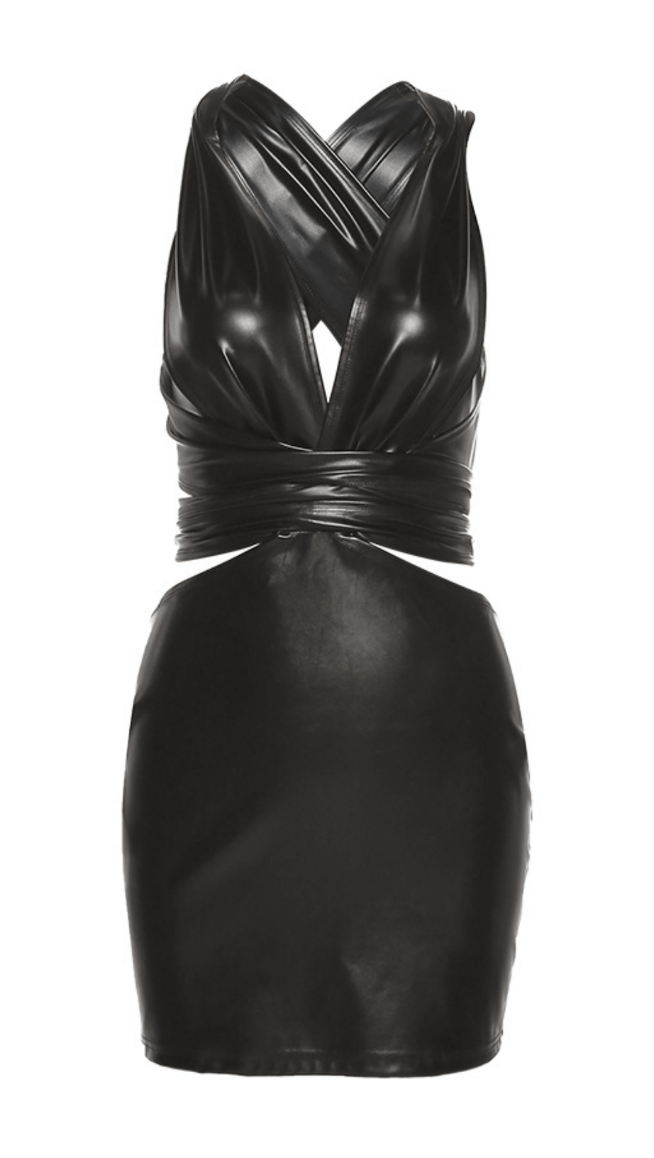 LOW-CUT HOLLOW FAUX LEATHER DRESS
