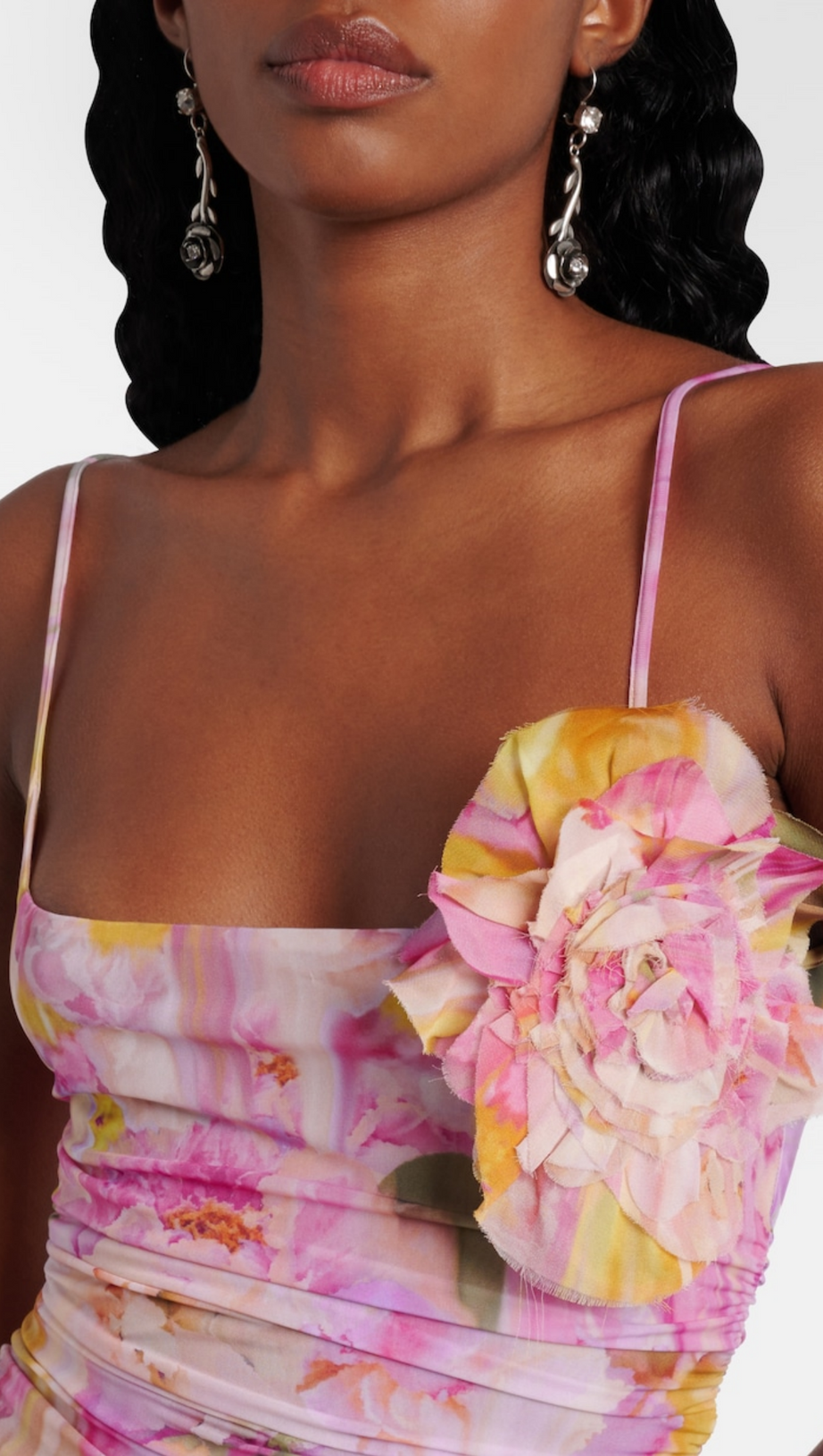 ABITO LUNGO MOLLY CON STAMPA FLOREALE APPLICATA IN ROSA