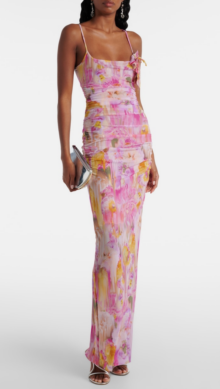 ABITO LUNGO MOLLY CON STAMPA FLOREALE APPLICATA IN ROSA