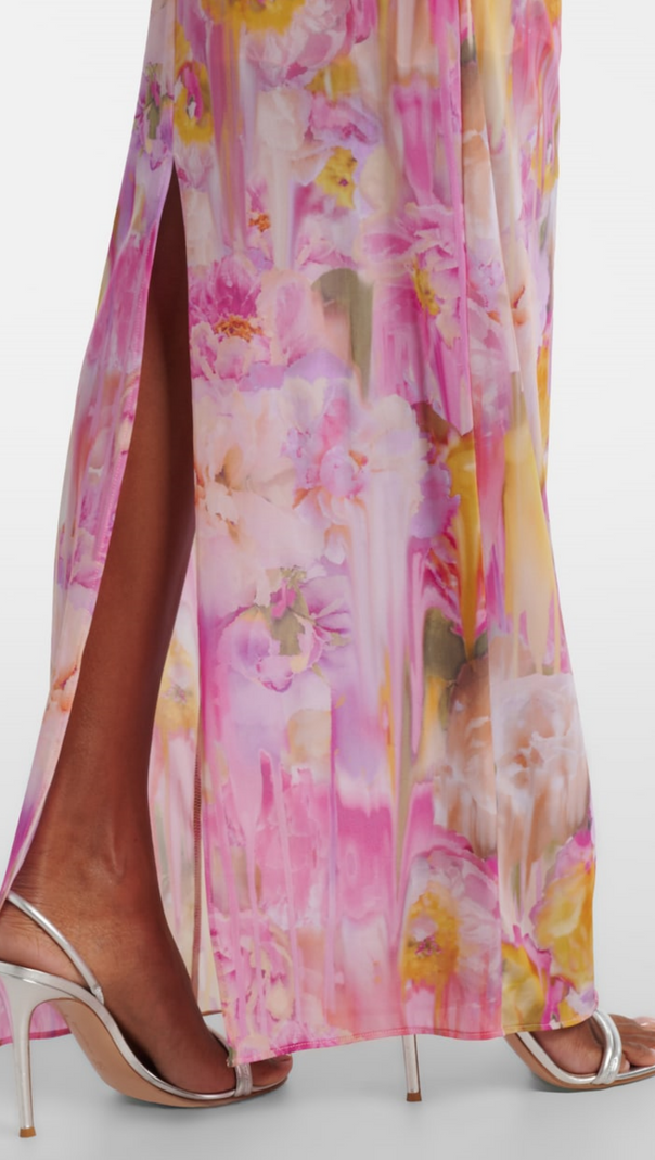 Molly – Maxikleid mit Blumenapplikationsdruck in Rosa