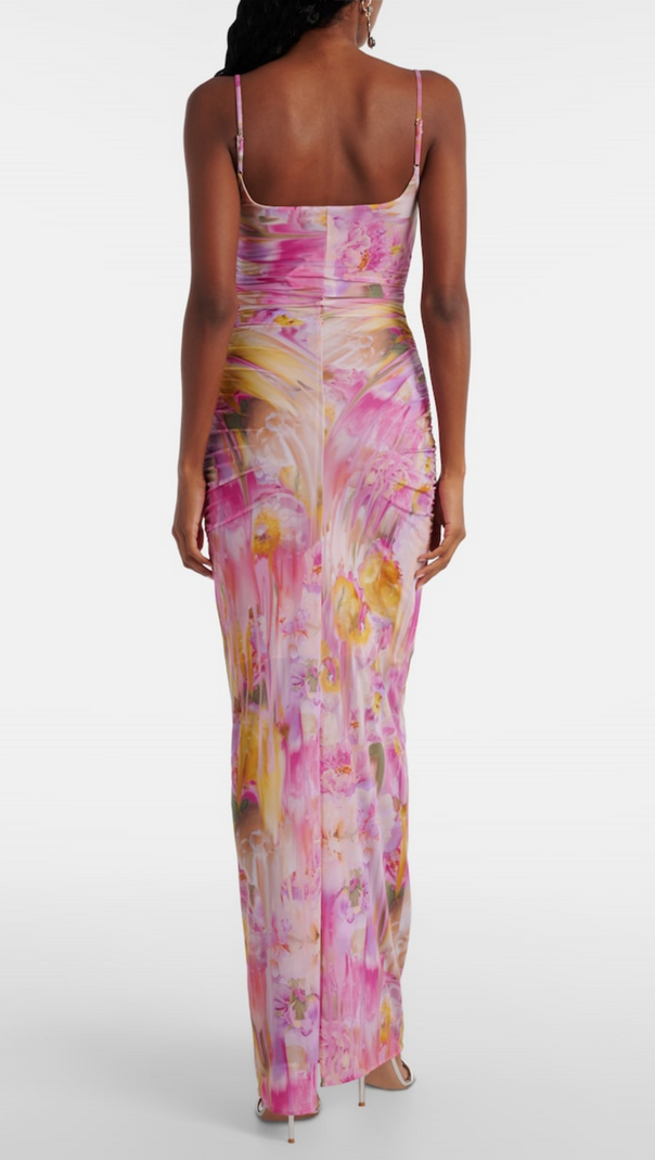 AIIZIE MOLLY FLORAL APPLIQUÉ PRINT MAXI DRESS IN PINK - product image