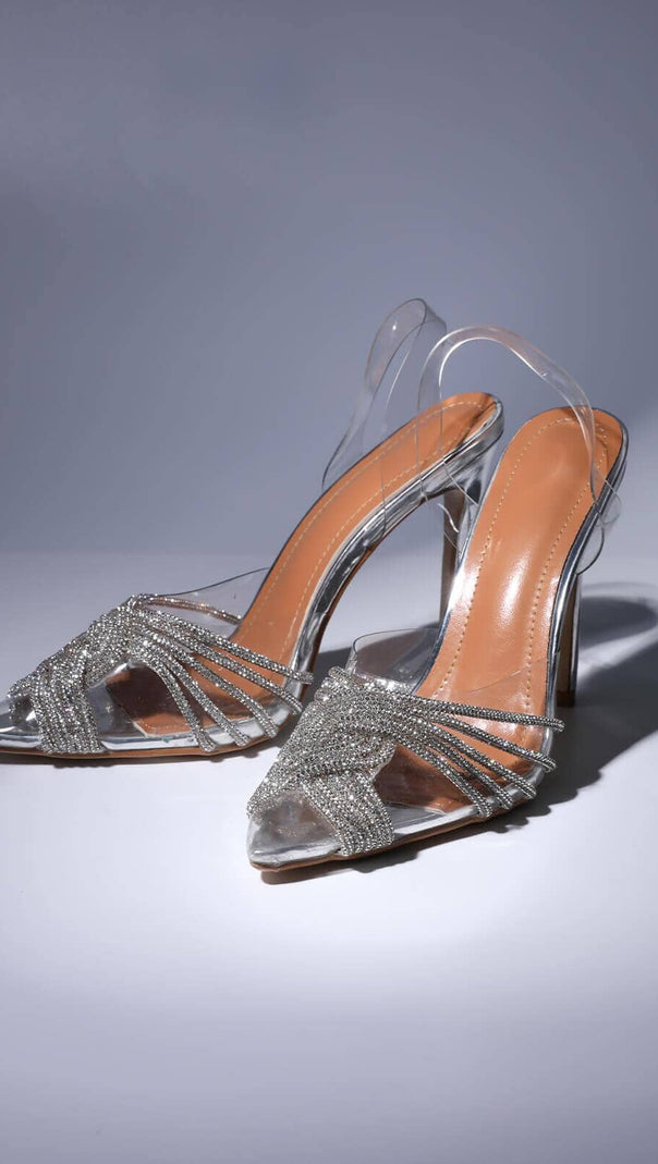 AIIZIE CRYSTAL EMBELLISHED SANDALS IN SILVER - product image