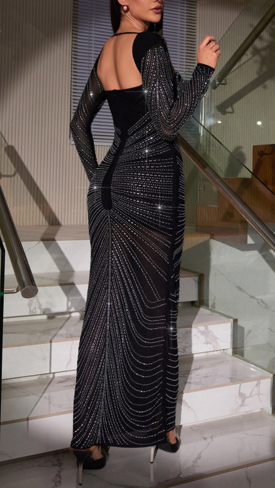 LONG SLEEVE CRYSTAL MAXI DRESS