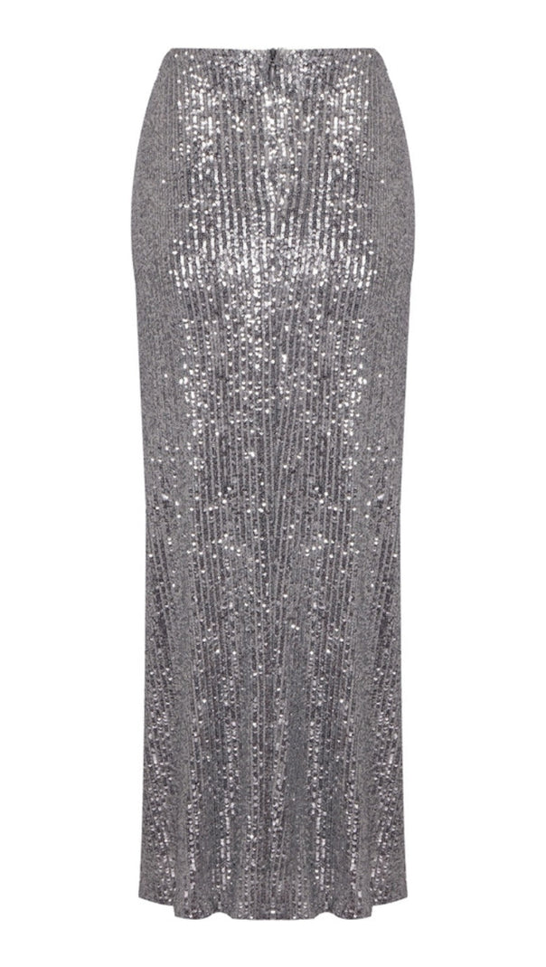 AIIZIE LYRIC SEQUIN FLORAL SLIT MAXI SKIRT - product image