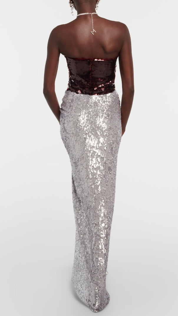 AIIZIE LYRIC SEQUIN FLORAL SLIT MAXI SKIRT - product image
