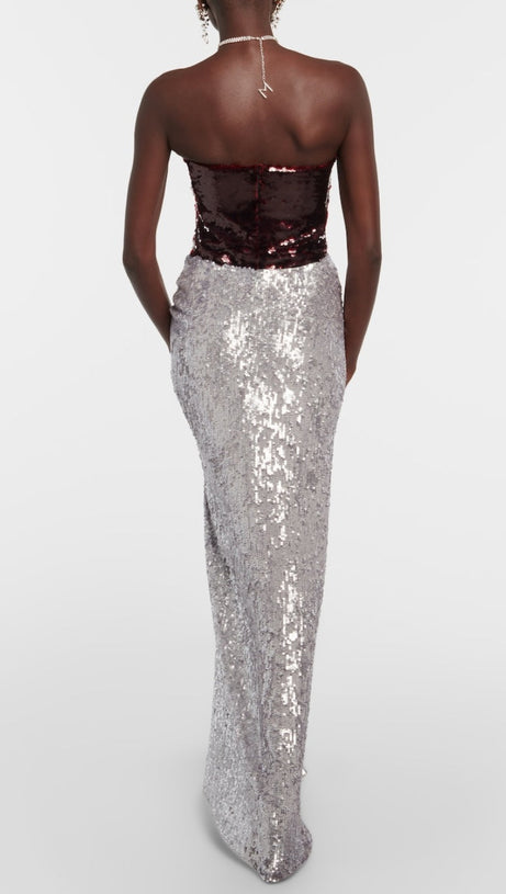 GONNA LUNGA CON SPACCHI FLOREALI E PAILLETTES LYRIC