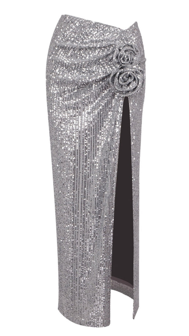 AIIZIE LYRIC SEQUIN FLORAL SLIT MAXI SKIRT - product image