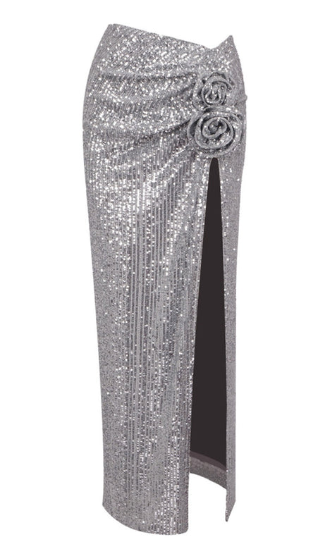 Lyric Sequin Floral Slit Maxi Skirt