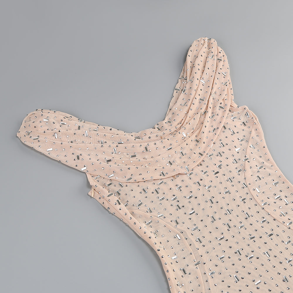 AIIZIE PLUNGE EMBELLISHED RUFFLE MESH DRESS - product image