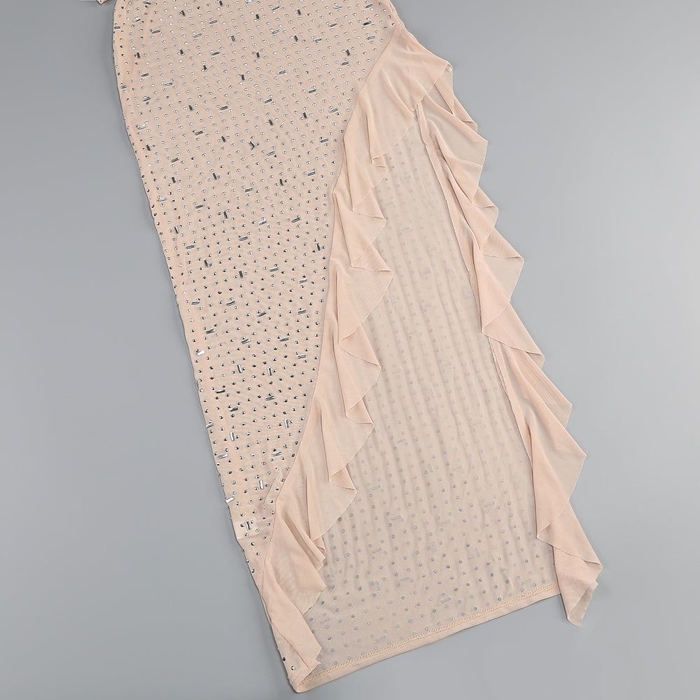 AIIZIE PLUNGE EMBELLISHED RUFFLE MESH DRESS - product image