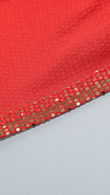 CUTOUT RUCHED SEQUIN SLIT DRESS