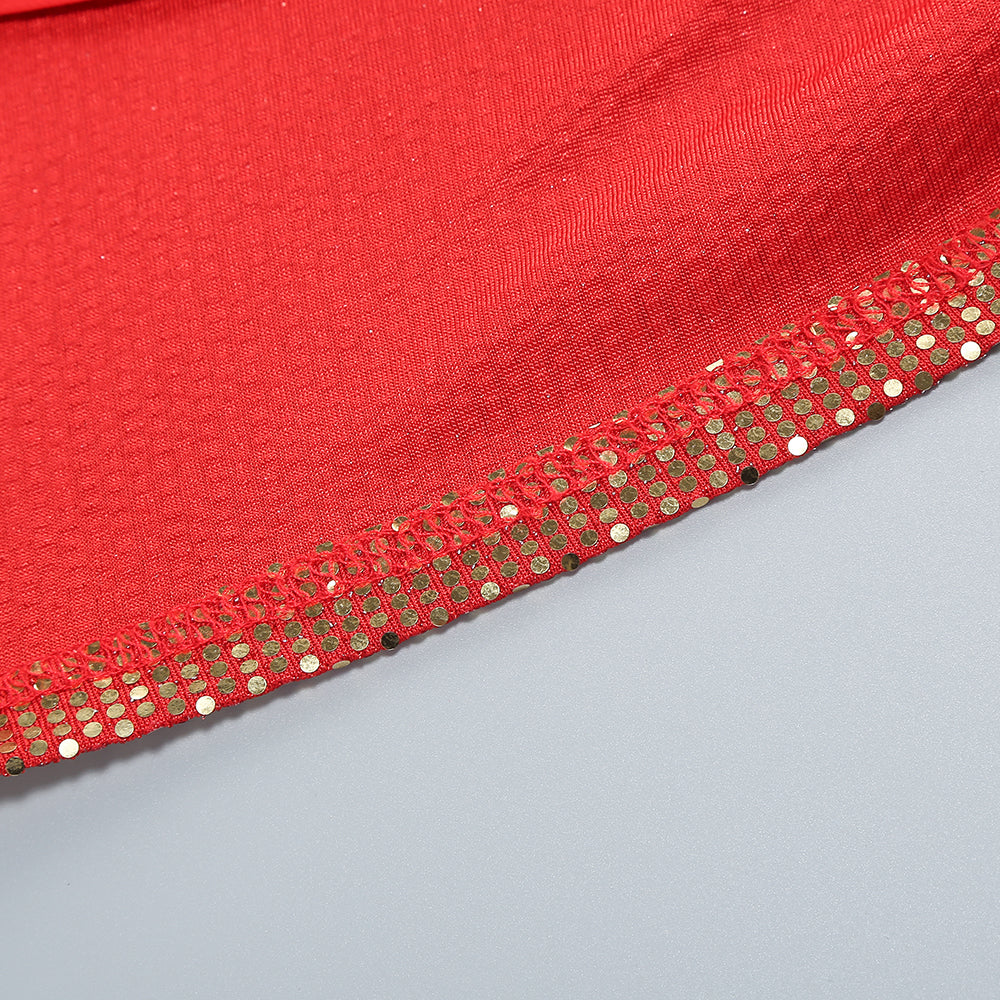 CUTOUT RUCHED SEQUIN SLIT DRESS