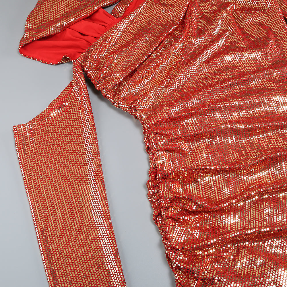 AIIZIE CUTOUT RUCHED SEQUIN SLIT DRESS - product image