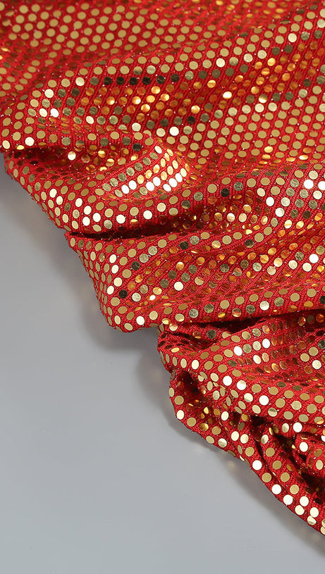 CUTOUT RUCHED SEQUIN SLIT DRESS