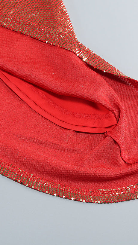 CUTOUT RUCHED SEQUIN SLIT DRESS