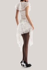 moira irregular ruffled mini dress in white