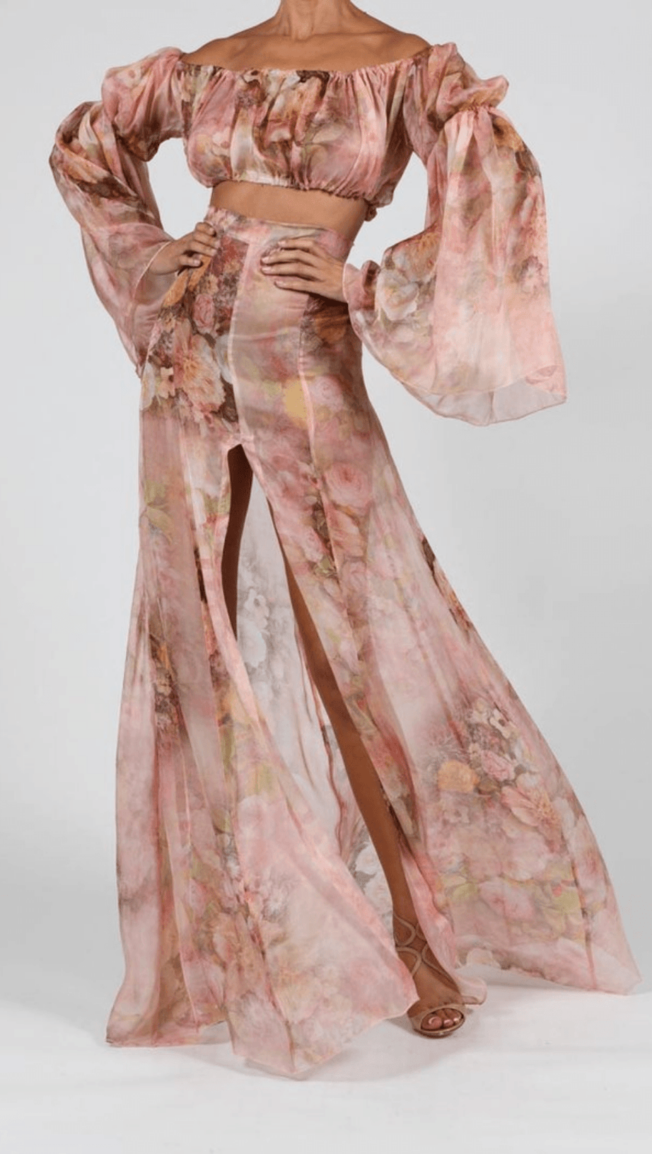 SILK FLORAL MAXI SET DRESS IN ROSE PINK