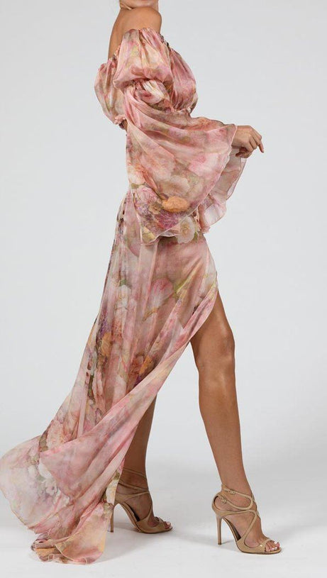 SILK FLORAL MAXI SET DRESS IN ROSE PINK