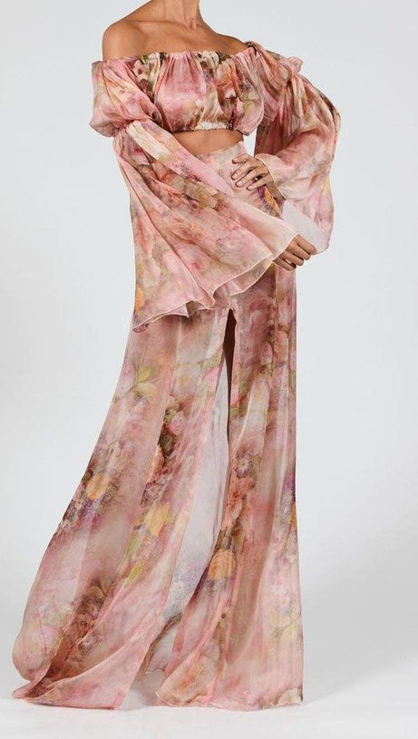 SILK FLORAL MAXI SET DRESS IN ROSE PINK