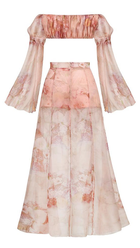 SILK FLORAL MAXI SET DRESS IN ROSE PINK