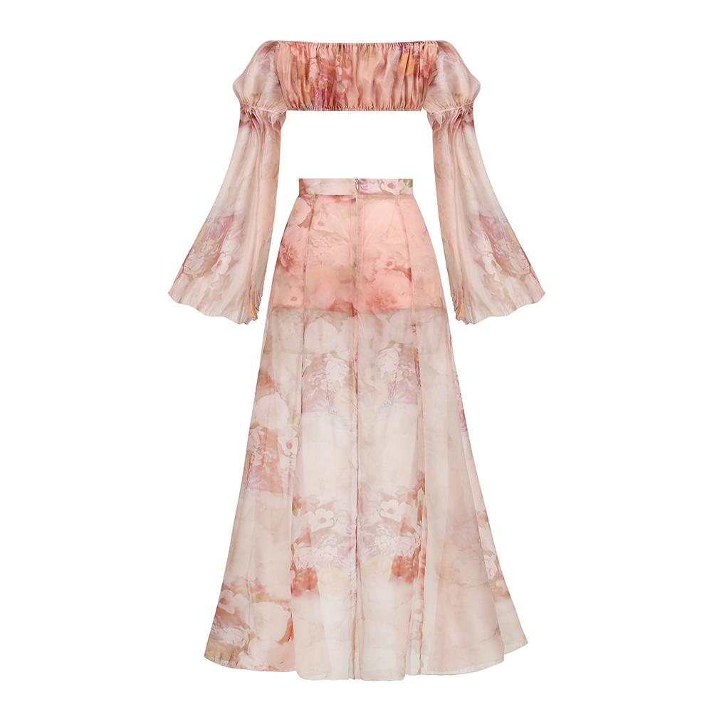 AIIZIE SILK FLORAL MAXI SET DRESS IN ROSE PINK - product image