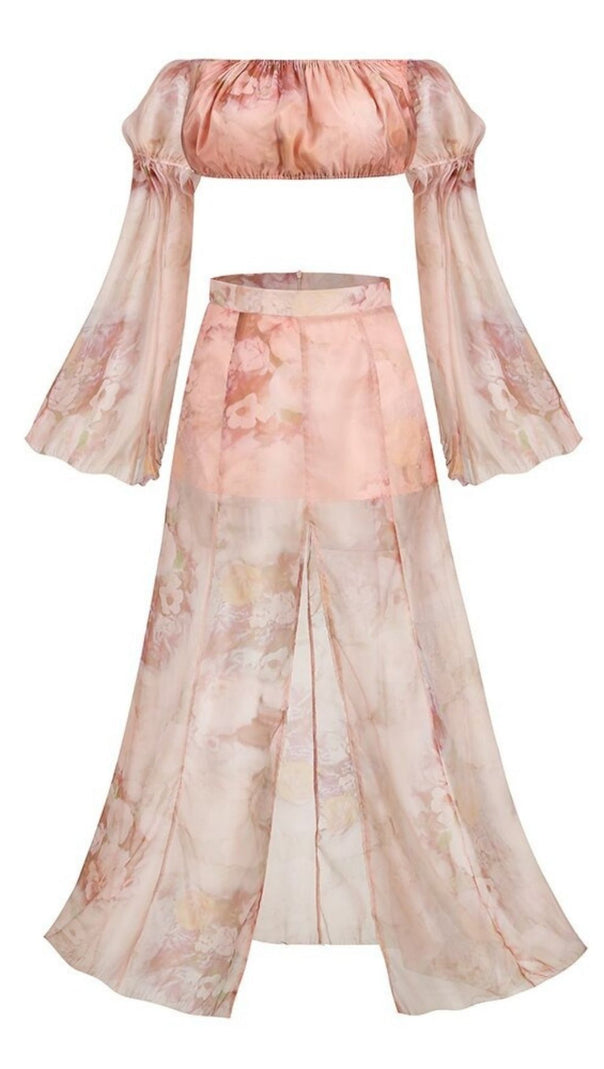AIIZIE SILK FLORAL MAXI SET DRESS IN ROSE PINK - product image