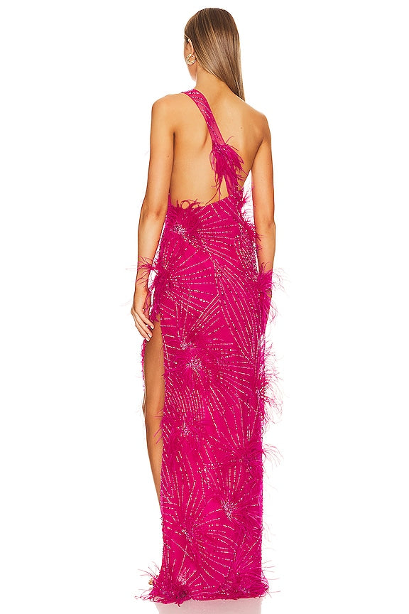 AIIZIE ONE-SHOULDER FEATHER EMBELLISHMENTS MAXI DRESS - product image