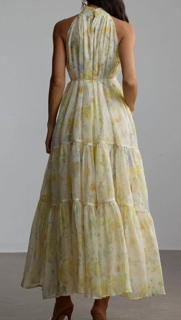 AIIZIE CAROLINE FLORAL PRINT SLEEVELESS MAXI DRESS IN YELLOW - product image