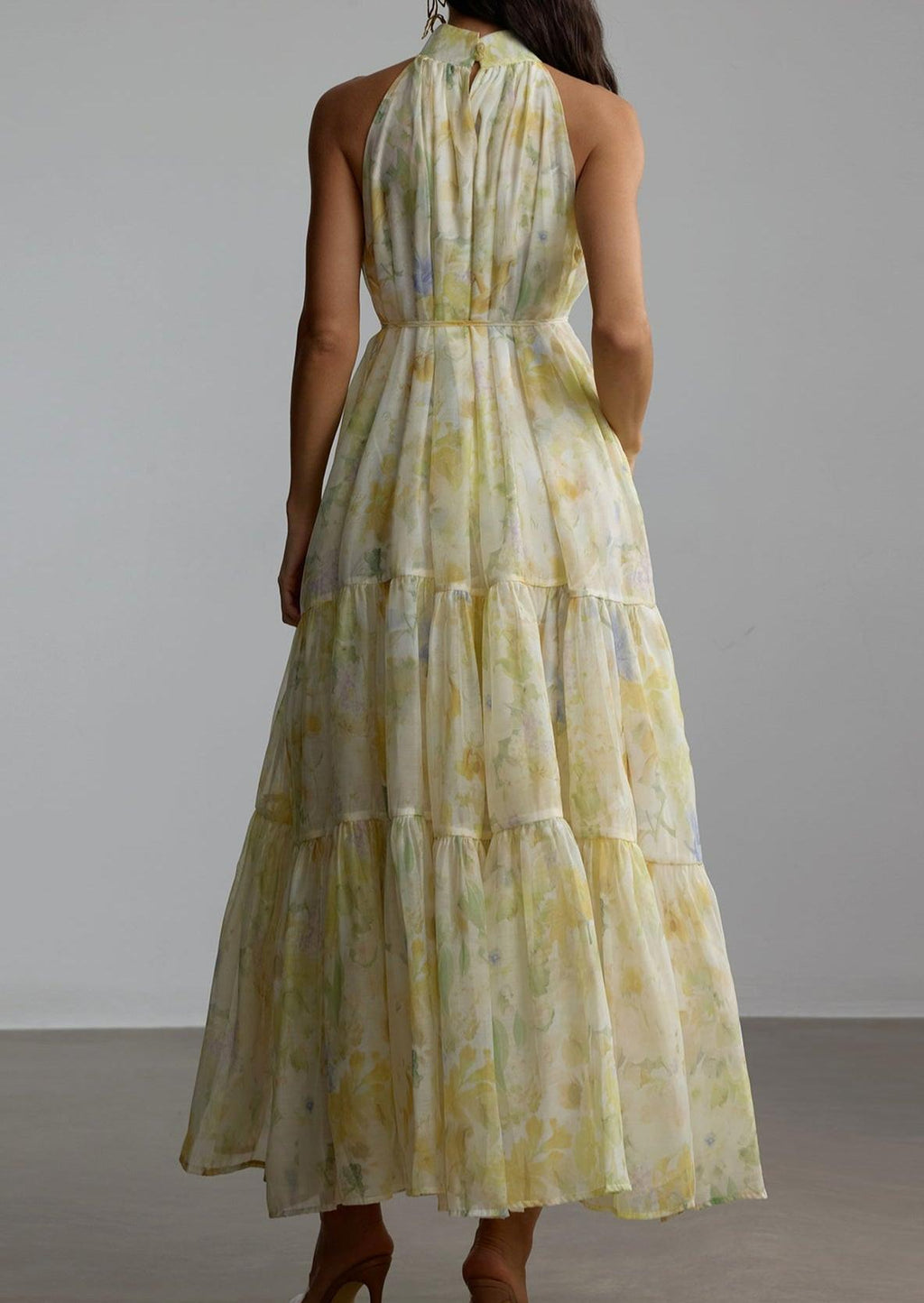 caroline Floral Print Sleeveless Maxi Dress in yellow