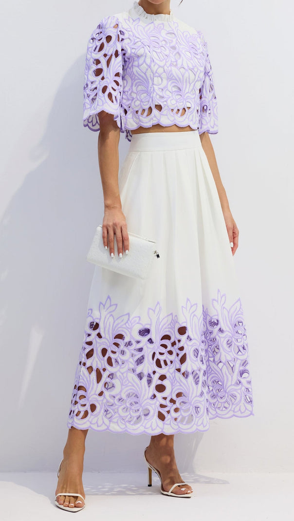 AIIZIE DIANA FLORAL EMBROIDERED TWO-PIECE SET IN PURPLE - product image