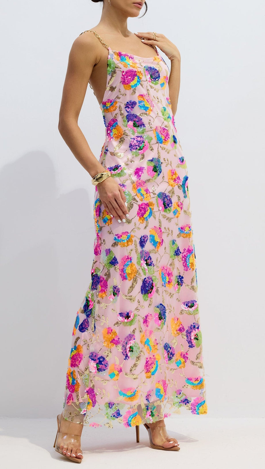 Fanny Embroidered Sequins Backless Maxi Dress